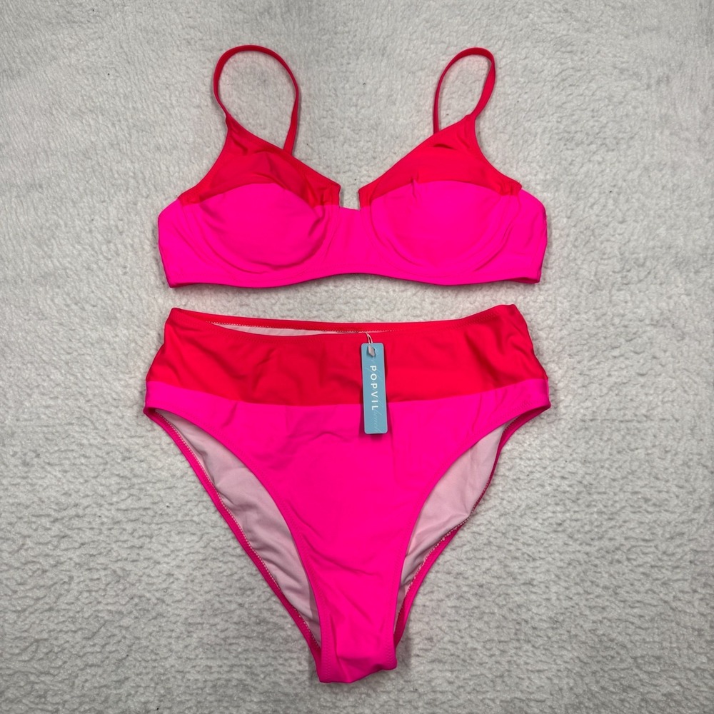 NWT Popvil 2 Piece Bikini Set Hot Pink Women's Size Large